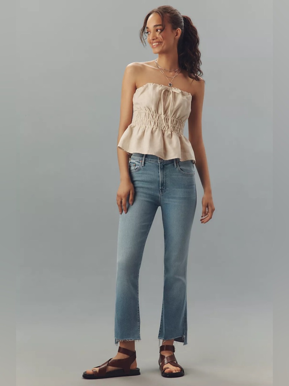 NEW MOTHER The Insider Crop Step Fray Jeans in Blessing in Disguise, Size 30